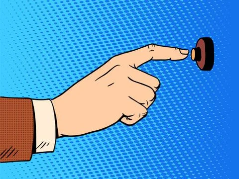 Hand presses call button view profile Stock Illustration