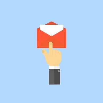 The hand presses the envelope icon. Vector illustration . Stock Illustration