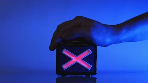 The hand presses a large red button Stock Footage 153242119