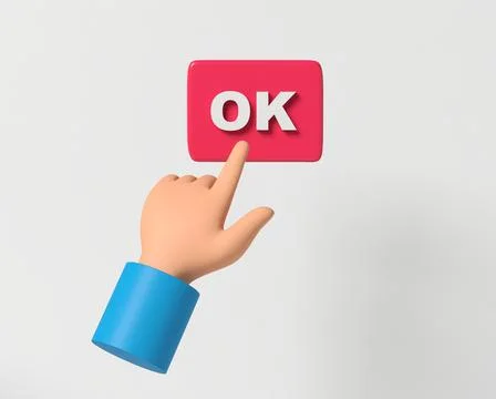 The hand presses the OK button. Stock Illustration