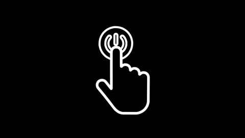 A hand presses power button in loop animation concept of turning device on .. Stock Footage 345547740
