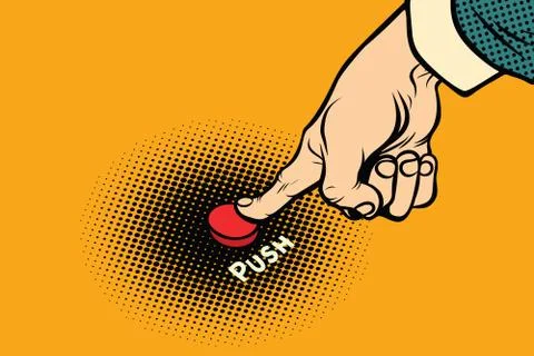 The hand presses red button Stock Illustration