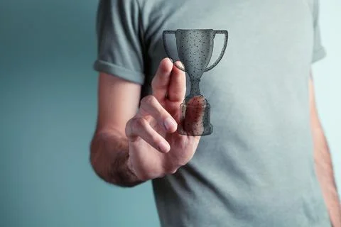 Hand presses the virtual competition cube Stock Photos
