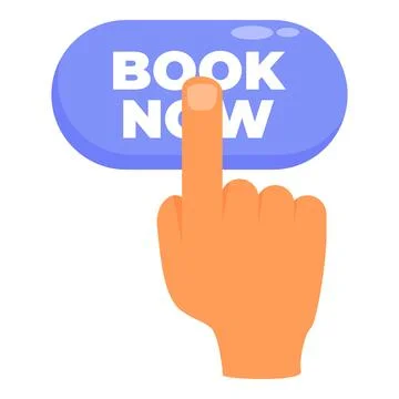 Hand pressing book now button making online reservation Stock Illustration