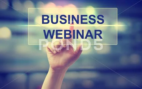 Hand pressing Business Webinar Stock Photos