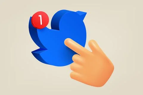 Hand pressing button with blue bird. 3d vector illustration 스톡 일러스트