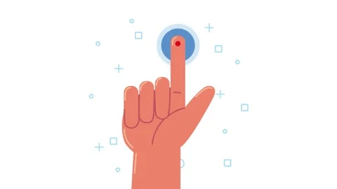 Hand pressing button with blue circle and red dot animation, digital interf.. Stock Footage 333805085