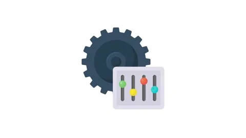 A hand pressing a button on a computer, with a gear symbol indicating setti.. Stock Footage 332199184