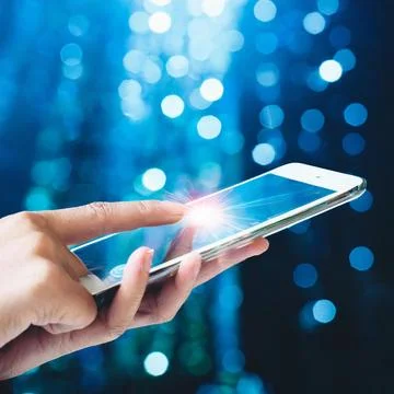 Hand pressing button with contact on virtual screens as concept touchscreen Stock Photos