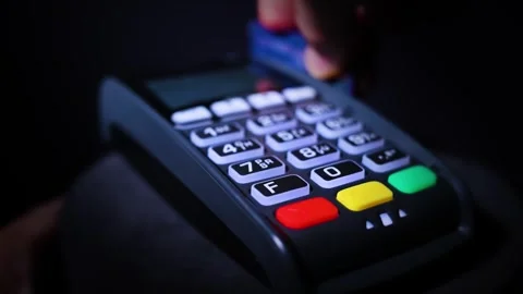 Hand Pressing Button On Credit Card Payment Terminal Stock Footage 338420065