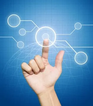 Hand pressing button on flow of button Stock Photos