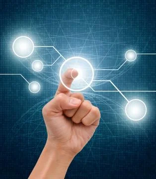 Hand pressing button on flow of button Stock Photos