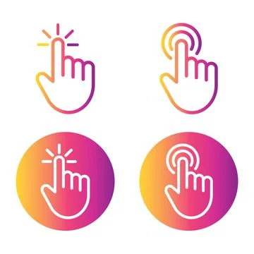 Hand pressing a button in four variants. Stock Illustration