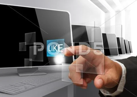 Hand pressing like button Stock Illustration