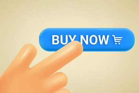 Hand pressing button in internet shop. 3d vector illustration Illustrazione stock