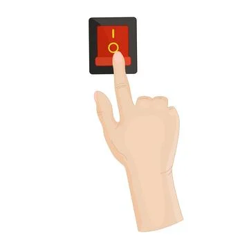 Hand pressing button isolated on white background. Finger touch the push. Stock Illustration
