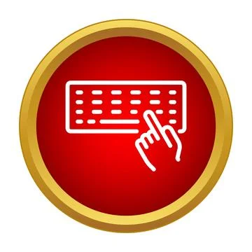 Hand pressing button on keyboard icon in red circle 스톡 일러스트