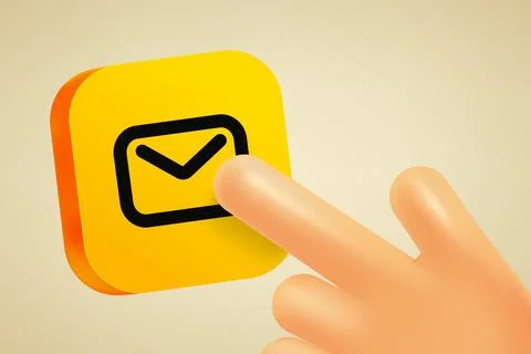 Hand pressing button with mail sign. Sharing concept. 3d vector illustration Stock Illustration