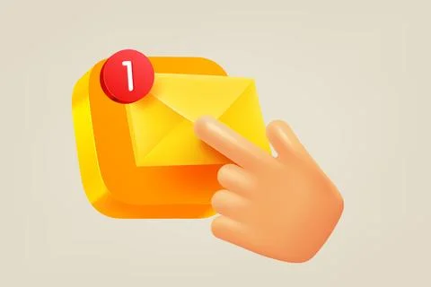 Hand pressing button with new message. 3d vector illustration Stock Illustration