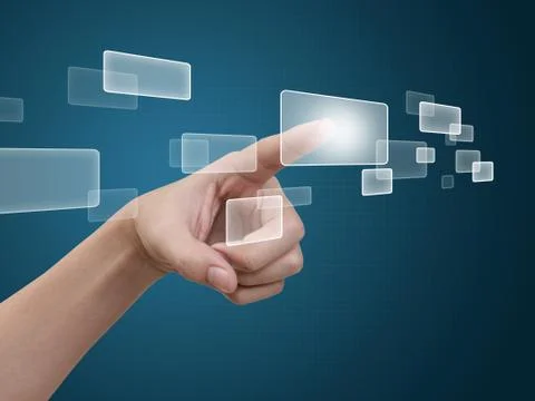 Hand pressing button Foto stock