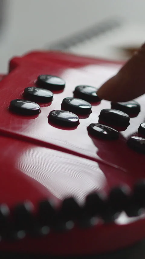 Hand Pressing Button On A Red Telephone. Vertical. Stock-Footage 304416783