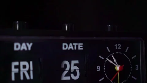 Hand pressing button on retro alarm clock, dark ambiance, morning wake up Stock Footage 342637739