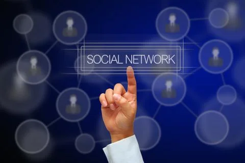 Hand pressing button social network Stock Photos