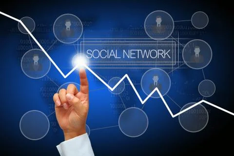 Hand pressing button social network Stock Photos