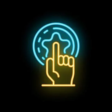 Hand pressing button with star neon light icon Stock Illustration