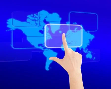 Hand pressing a button on a touch screen interface Illustrazione stock