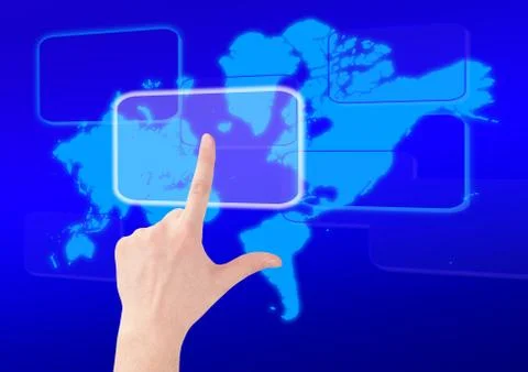 Hand pressing a button on a touch screen interface 库存插图