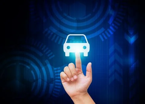 Hand pressing buttons with technology background  Stock Photos