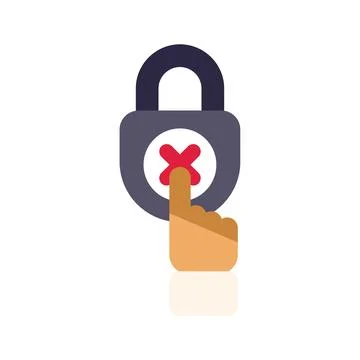 Hand pressing delete button on padlock security icon Stock Illustration