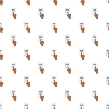 Hand pressing doorbell button seamless pattern background Stock Illustration