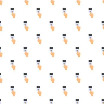 Hand pressing doorbell button seamless pattern background 스톡 일러스트