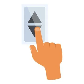 Hand pressing down button in elevator going downstairs Stock Illustration