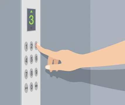 Hand pressing elevator button. Lift buttons panel. Illustrazione stock