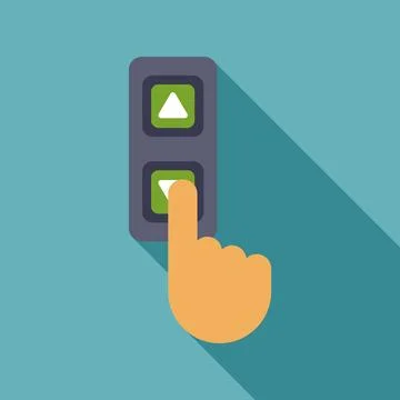 Hand pressing elevator call button down arrow Illustrazione stock