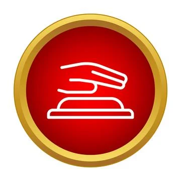 Hand pressing emergency stop button in red golden circle Illustrazione stock
