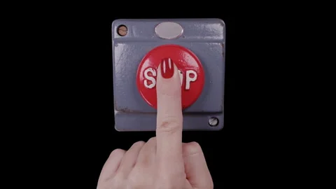Hand pressing an industrial stop button Stock Footage 319861597