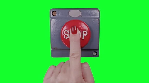 Hand pressing an industrial stop button Stock Footage 319861605