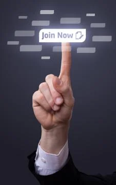 Hand pressing join now button Stock Photos