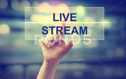 Hand pressing Live Stream Stock Photos