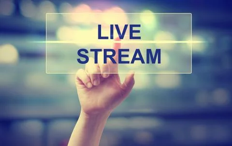 Hand pressing Live Stream Stock Photos