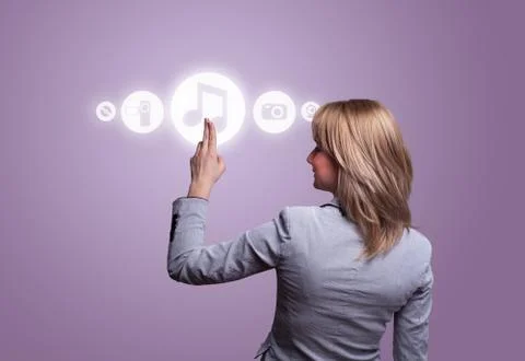 Hand pressing media player button 스톡 사진