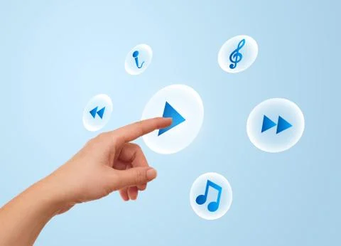 Hand pressing meida player button 스톡 사진