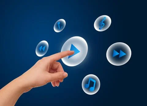 Hand pressing meida player button 스톡 사진