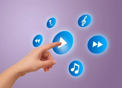 Hand pressing meida player button 스톡 사진