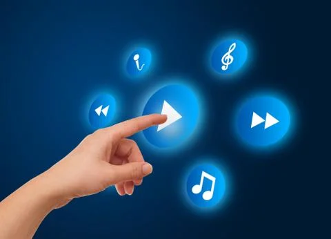 Hand pressing meida player button 스톡 사진