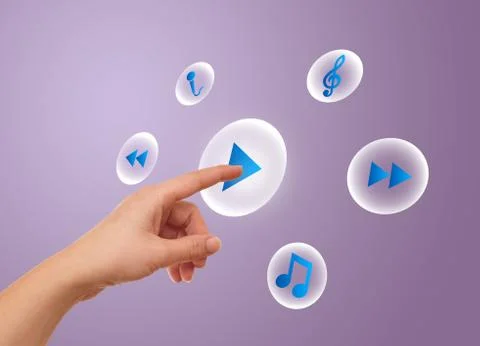 Hand pressing meida player button 스톡 사진